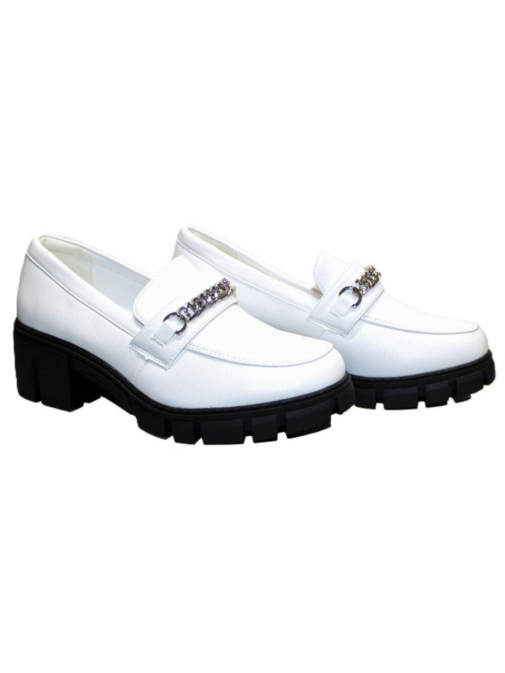 TINSTREE Platform Loafer Women White Silver Chain Size 10 Chunky Heel Slip On
